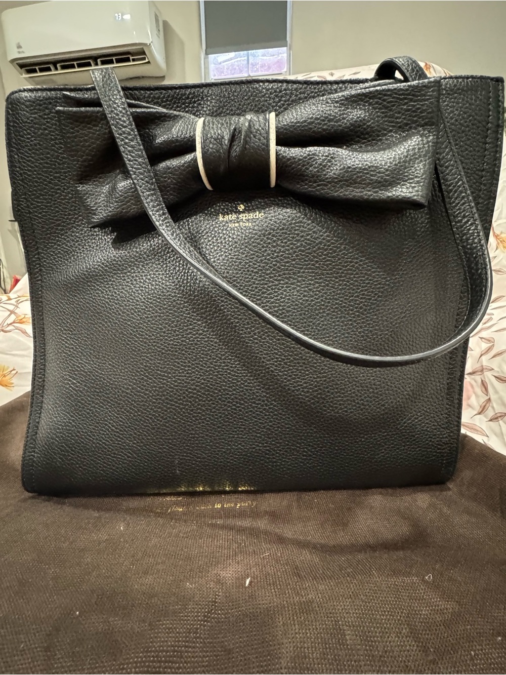 kate spade Black Pebbled Leather Shoulder Bag with Bow Detail